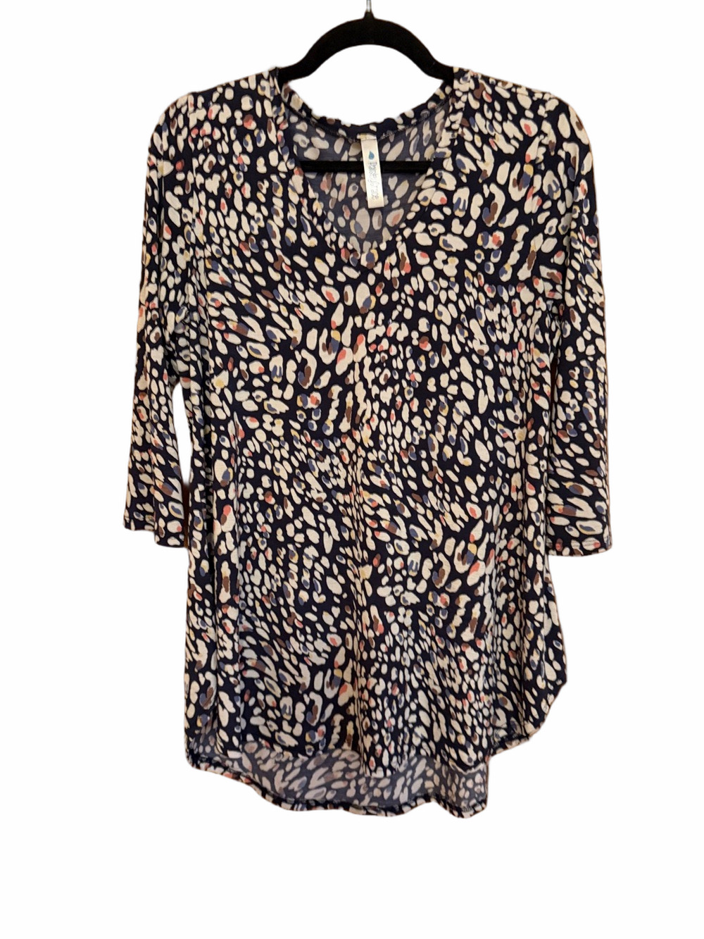 Navy Printed V-Neck Tunic with Pink and White Spots